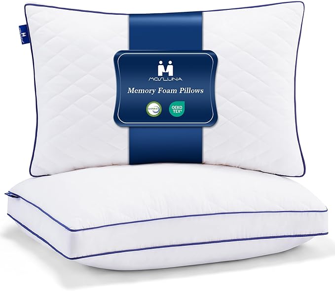 Shredded Memory Foam Pillows King Size Set of 2, Soft Bed Pillow for Side and Back Sleepers, Medium Firm Pillows 2 Pack with Gusset(20"x36")