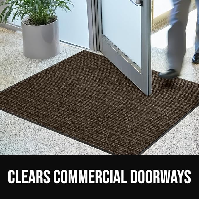 GORILLA GRIP Waterproof Traffic Guard Door Mat, 35x23, Heavy Duty Entryway Mats, Strong Rubber Back Commercial Utility Rugs for Office Hallway, Garage Floor and Home, Low Profile Carpet Runner, Brown