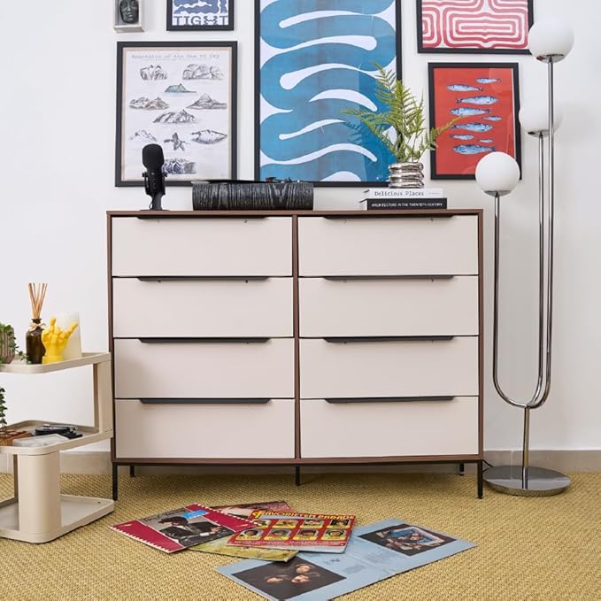 Lira Premium Fabric Dresser - Solid Wooden Frame, 8 Spacious Sag-Proof Drawers with Sleek Metal Handles - Premium & Durable Storage Solution for Your Home (Dark Brown)