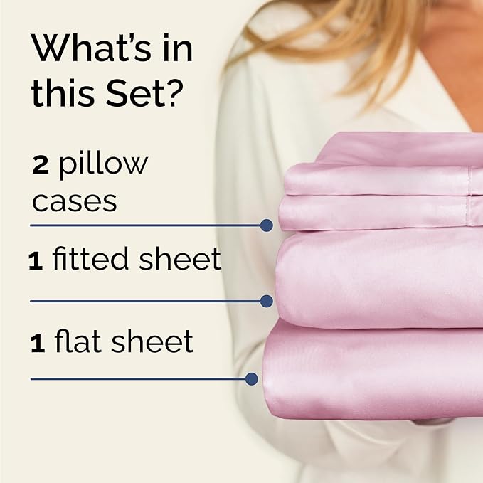 Twin 4 Piece Sheet Set - Cooling, Comfy & Breathable - Hotel Luxury Bedding, Includes Fitted Sheet for Women, Men, Kids & Teens - 1 Flat, 1 Fitted Sheet, 2 Pillowcases with Deep Pockets - Light Pink