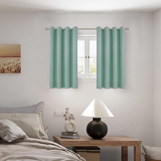 BGment Short 100% Blackout Curtains for Bedroom, Thermal Insulated Lined Energy Efficiency Noise Reducing Grommet Curtains 54 Inch Length for Small Window 2 Panels Each 52 Inch Wide, Frosty Green