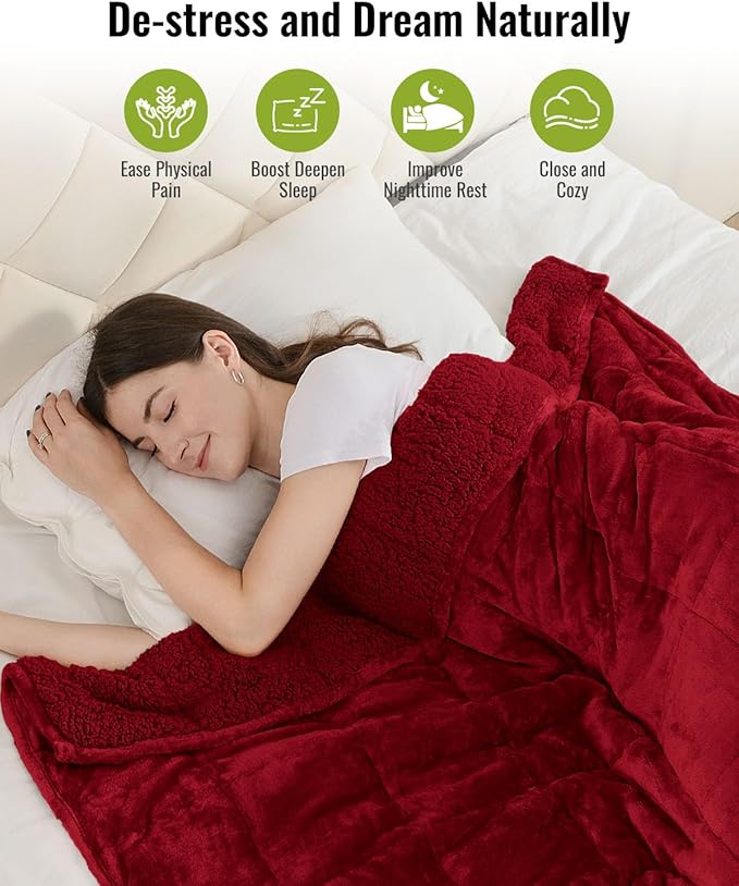 Uttermara Sherpa Fleece Weighted Blanket 12 lbs for Adult, Unicolor Ultra-Soft Fleece and Sherpa, Dual Sided Cozy Plush Blanket for Sofa Bed, 48 x 72 inches, Red