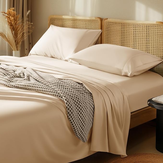 LBRO2M 1000 Thread Count 100% Egyptian Cotton Sheets Set Twin XL, 3 Piece Sets Bed Sheet Deep Pocket Sheet Set 16" Soft Comfortable All Season(Twin XL, Cream)