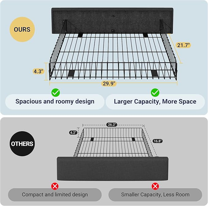 Allewie Upholstered Full Size Platform Bed Frame with 4 Storage Drawers and Headboard, Diamond Stitched Button Tufted, Mattress Foundation with Wooden Slats Support, No Box Spring Needed, Dark Grey