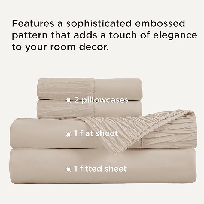 Bedsure Full Size Bed Sheets - 4 Pieces Soft Full Sheet Set - Breathable & Cooling - Hotel Luxury - Easy Care Polyester Microfiber Bedding for Women, Men, Beige