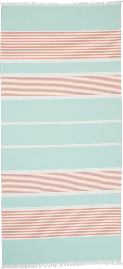The Good Earth 4 Pack Oversized Turkish Beach Towel Set - 35" x 78" - Luxury Portuguese Cotton - Sand Resistant - Mint/Coral