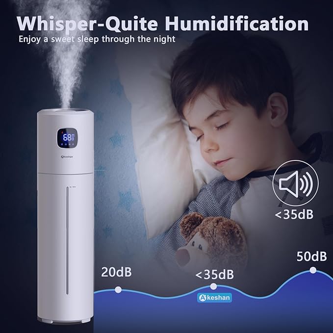 Large Humidifiers for Bedroom, 9L/2.5Gal Ultrasonic Cool Mist, Top Fill Easy Clean with 350ML/H Mist Speed, Quiet, Suitable for Kids Room Plant Yoga Office Study Room Living (White, Round)
