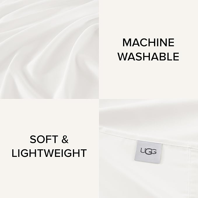 UGG Split King Sheet Set 5-Piece Luxury Cooling Sheets Deep Pockets Premium Bedding with 2 Shams Hypoallergenic Machine Washable Soft Lightweight Bed Set for Adjustable Bed, Split King, White (Hedi)