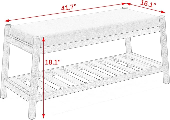 Upholstered Entryway Bench, Bedroom Bench for End of Bed, Dining Bench with Padded Seat for Kitchen, Living Room, Fabric Rubber Wood Indoor Bench (Beige)