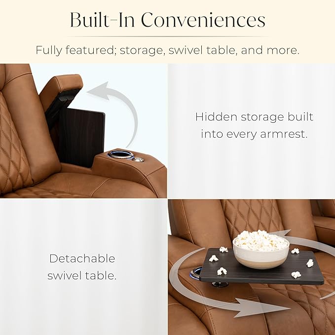 Seatcraft Diamante Zero-Gravity CoolZero Italian Leather Home Theater Seating, Power Headrest, Power Recline, Single Recliner, Tawny