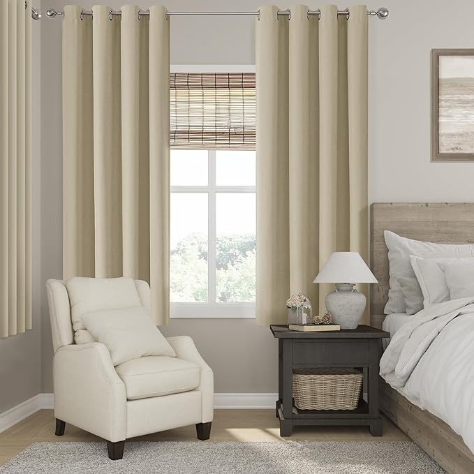 ChrisDowa 100% Blackout Tan Solid Curtains 63 Inches Long 2 Panels for Bedroom Living Room,Farmhouse Room Darkening Thermal Insulated Soundproof Grommet Top Window Treatment Drapes,52x63