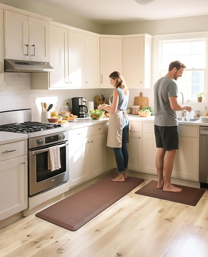Ophanie Kitchen Mats for Floor, 3/4 Inch Thick Kitchen Rugs, 24'' x 70'' Anti Fatigue Standing Cushioned Mat, Waterproof,Comfort Ergonomic Mat for Office, Home, Sink, Brown Non-Slip Bottom