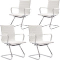 Wahson Office Guest Chairs Set of 4, Leather Reception Chairs, Mid Back Waiting Room Chair, Conference Chairs with Sled Base, Desk Chair No Wheels for Meeting/Lobby/Restroom, White