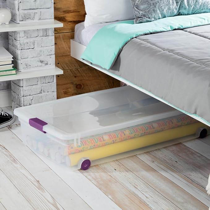 Sterilite 16-Pack 60 Quart ClearView Latch Box, Wheeled Underbed Organizer Bins with Latching Lids - Clear Plastic Organization Containers for Closet, Bedroom, Shelving Units and Everyday Home Storage