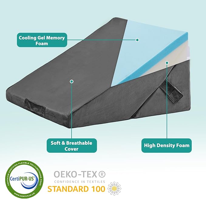 Bedluxe 3Pcs Orthopedic Bed Wedge Pillow Set, Foam Wedge Pillow Post Surgery for Back, Leg and Knee Support, Adjustable 9&12 Inch Folding Triangle Pillow for Sleeping, Acid Reflux, Snoring, Velvet