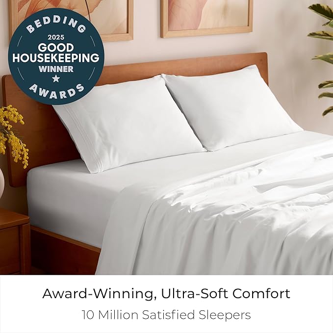 Mellanni Twin Sheet Set - 4-Piece Iconic Collection Bedding, (Including 2 Pillowcases), 16-Inch Deep Pocket, Easy Care, Extra Soft, Cooling Sheets, Brushed Microfiber - White