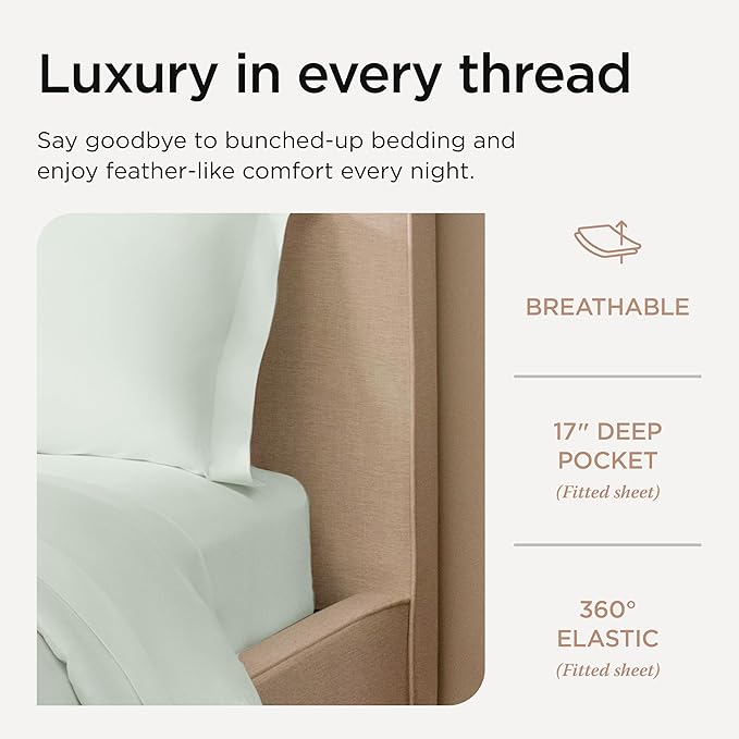 Threadmill Luxury Full Size Sheets for Full Size Mattress, 1200 Thread Count Supima Cotton Sheets for Full Mattress, 5-Star Hotel Quality 4 Piece Bed Sheets with Extra Deep Pocket, Seaglass