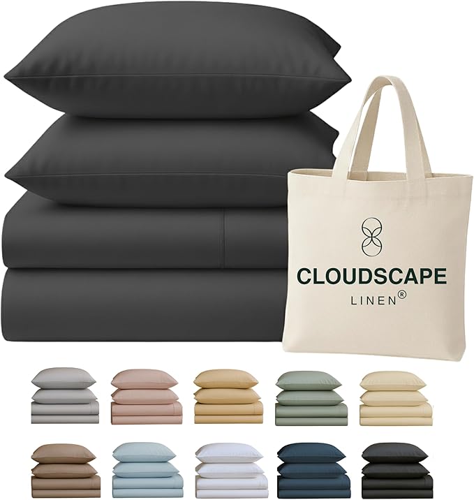 Cloud Scape Linen 100% Egyptian Cotton King Sheets Set – 400 Thread Count, 4-Piece Soft Hotel Quality Bedding Set,Deep Pockets up to 16”, Charcoal Grey