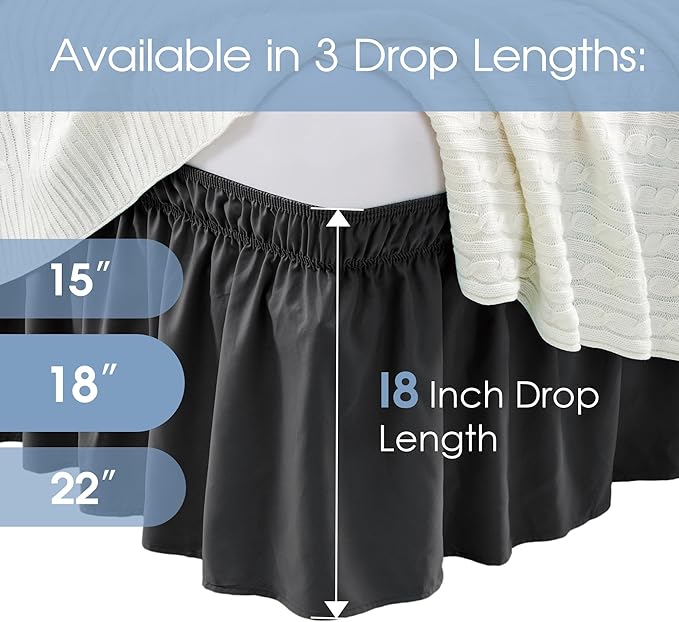 FreshCulture Full Bed Skirt, Elastic Wrap Around Bed Skirt Full Bed, Easy Fit with 18-Inch Tailored Drop, Hotel Quality Dust Ruffle for Full Size Bed, Bed Skirt Full Size (Black)