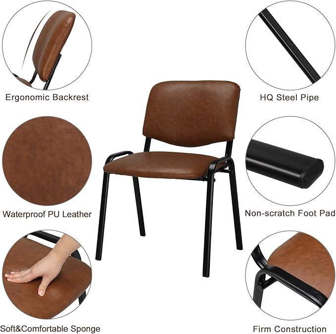 VINGLI Rustic Waiting Room Chairs - 5-Pack PU Church & Conference Room Stackable Chairs, Office Guest & Reception Chairs for Meeting, Office Lobby, Simple & Space-saving
