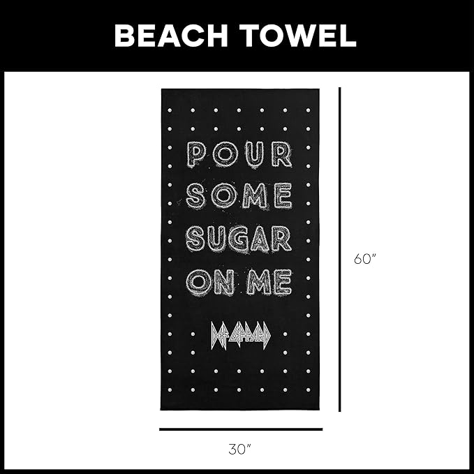 Northwest Def Leppard Sugar Beach Towel, Rock and Roll Pool and Bath Towel, Soft and Absorbent, Quick Dry, 30 x 60 inches