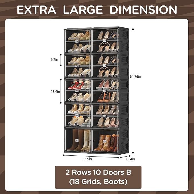 Shoe Rack Organizer Cabinet for Closet Entryway,Clear Shoe Storage Boxes Stackable Sneaker Storage with Door Easy Assembly Black Shoe Cabinet with Lids Large 9 Tiers 36 Pairs
