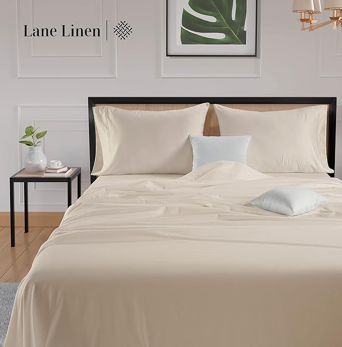 LANE LINEN 100% Cotton 600 Thread Count Soft Twin Bedding Sheets & Pillowcases Set- Sateen Weave Fully Elasticized 15 inch Deep Pocket Twin Sheets, Hotely Like Think Natural Cooling Bedding - Ivory