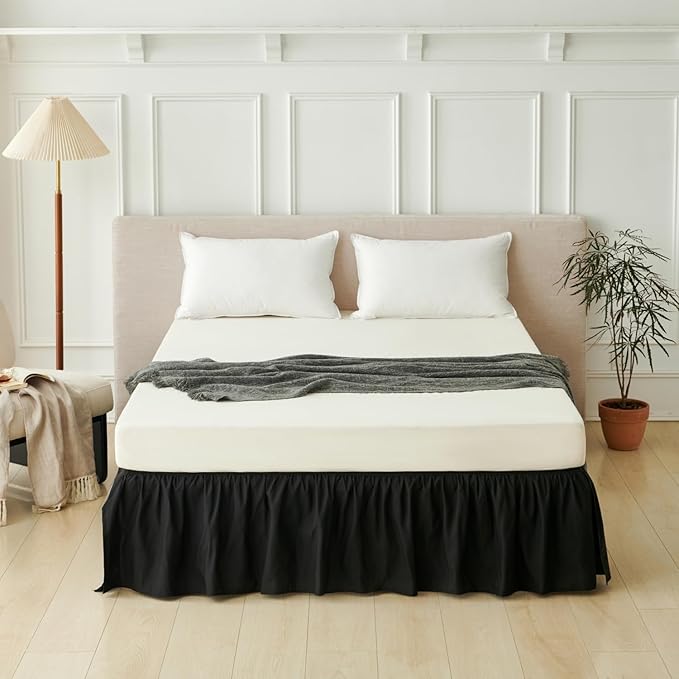 Bed Skirt Queen Size Ruffled Bed Skirt with Split Corners, Queen Bed Skirts 18 Inch Drop with Platform, Black, 18'' Queen