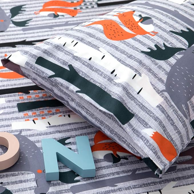 JSD Woodland Animals Kids Printed Sheets Set Full, 4 Piece Soft Fox Microfiber Bed Sheets Deep Pocket