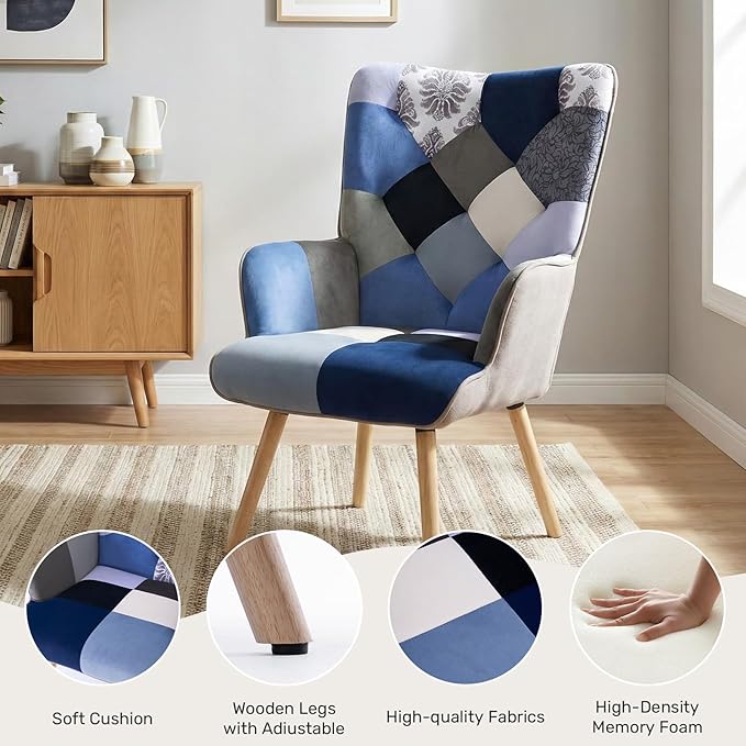 Joysoul Living Room Accent Chair Modern High Back Arm Chair, Houndstooth Pattern Bohemian Style Chairs for Bedroom Waiting Room