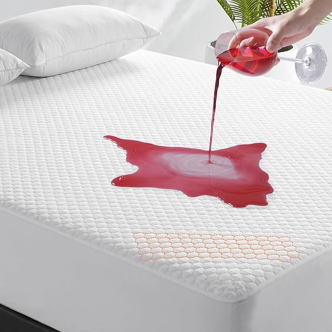 4D Air California King Mattress Protector 100% Waterproof,Cooling Breathable California King Mattress Pad Cover,Fit 8-21" Extra Deep Pocket Mattress Topper,Washable Noiseless (Beehive,CK 72"x84")