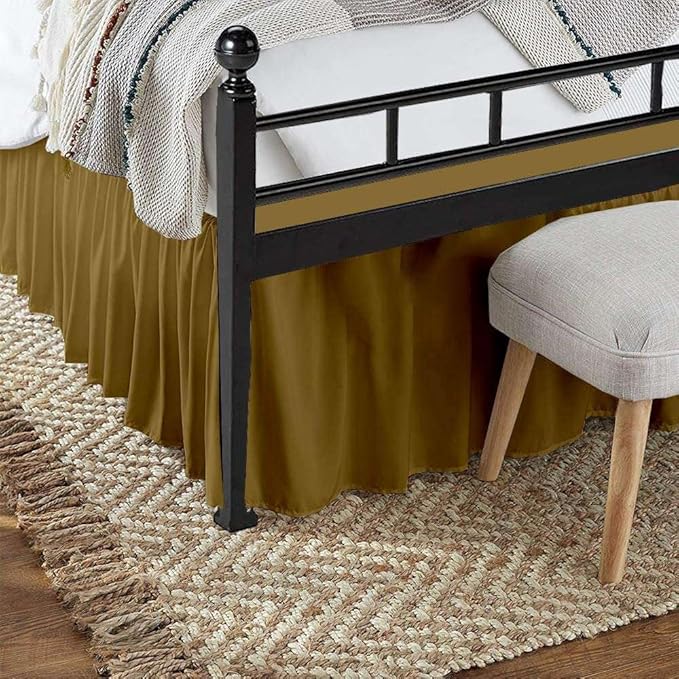 Taupe Solid Ruffled Bed Skirt Twin-16 Inch Drop Split Corner, Microfiber Bedskirt with Platform Three Sided Coverage