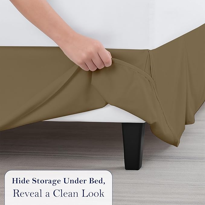 Full Bed Skirt, Luxury 21 Inch Drop Taupe Pleated Bed Skirt, Double Brushed Microfiber, Box Pleat Design, Wrinkle & Fade Resistant, Easy Fit Tailored Bedskirt for Full Size Beds