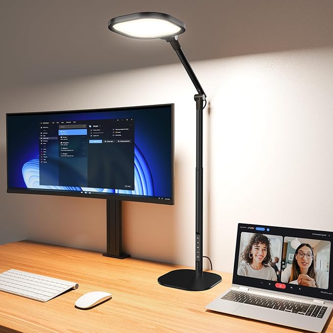 Led Desk Lamps for Home Office with Base, Tall Desk Lamp with 50 Light Modes & Memory and Timer Func Computer Light, Flexible Adjustable Table Lamps for Video Conference, Architect or Study( Black)
