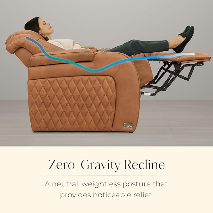 Seatcraft Diamante Zero-Gravity CoolZero Italian Leather Home Theater Seating, Power Headrest, Power Recline, Row of 4 Dual Loveseats, Tawny