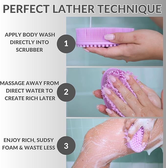 Silver Infused Exfoliating Body Scrubber - Textured Back Scrubber Shower Brush - Avilana Advanced Material Bath Tool Dual Sided - Gentle Smoothing Rough Skin - Premium Gift Women Men