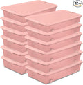 Sterilite 12 Pack Wheeled Under Bed Storage Container, 56 Qt Plastic Bin w/Latching Lid for Organization - Clothes & Shoes Organizer, Pearl Blush Tint