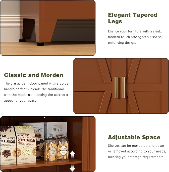 COFaR 5 Tier Metal Kitchen Storage Cabinets, 71" Pantry Cabinet with Doors and 4 Adjustable Shelves, Farmhouse Tall Cabinet for Pantry, Laundry Room,Living Room,Dinning Room (Antique Copper)