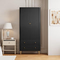 HLR 72" Modern Armoire Wardrobe Closet with Doors and Drawers, Bedroom Armoire Cabinet with Hanging Rod, Wooden Clothing Storage Cabinet,Black