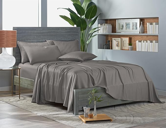 Pure Bamboo Queen Sheets, Genuine 100% Organic Viscose Derived from Bamboo Bed Sheet Set, Luxuriously Soft & Cooling, Double Stitching, 2 Year Quality Promise (Queen, Graphite)