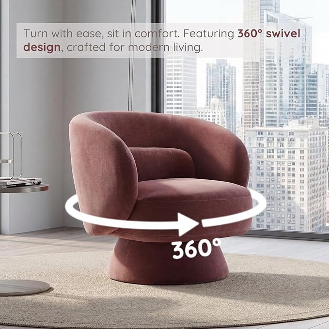 Swivel Accent Chair, Modern 360 Degree Swivel Barrel Chair with Arms & Curved Back and Lumbar Support Cushion, Comfy Round Single Sofa for Small Space, Living Room, Bedroom, Lavender Rayon