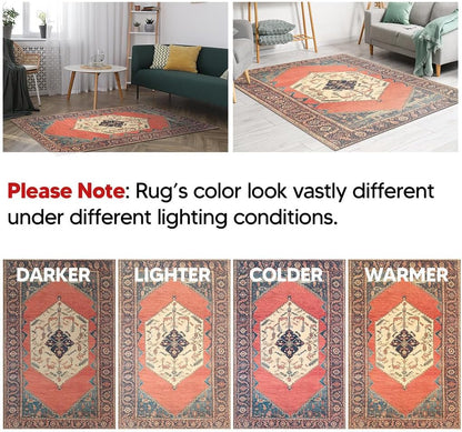 Keen Home Design 8x10 Rug - Machine Washable Area Rug with Non-Slip Backing, Ideal for Living Room, Dining Room, Bedroom - Vintage, Easy Clean, Durable, Low Pile Rug - (8' x 10')