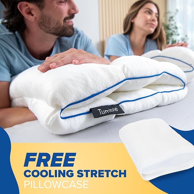 TUMBLE 6-Chamber Adjustable Bed Pillow & Pillowcase | Back, Side & Stomach Sleepers | Cooling Cover | Memory Foam & Gel Fiber Fill | Customize Your Comfort | CertiPUR/Oeko-Tex | Standard Queen 2 Pack