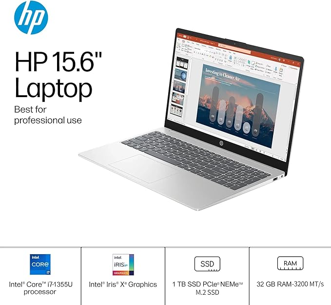 HP 15.6 Touchscreen Laptop Computer for Business, Intel 13th Gen i7-1355U(Up to 5.0 GHz), 15.6" FHD Touch Screen, 32 GB RAM, 1 TB SSD, Iris Xe GPU, Wi-Fi 6, HD Webcam, Windows 11 Pro, w/Accessories