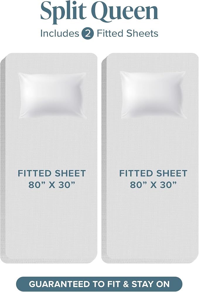 Bare Home Hotel Luxury Split Queen Sheet Set, Extra Soft, 7 Piece Set, Deep Pockets, Easy Fit, Cooling & Breathable, Wrinkle, Fade, Stain Resistant, Includes 4 Pillowcases (Split Queen, Grey)
