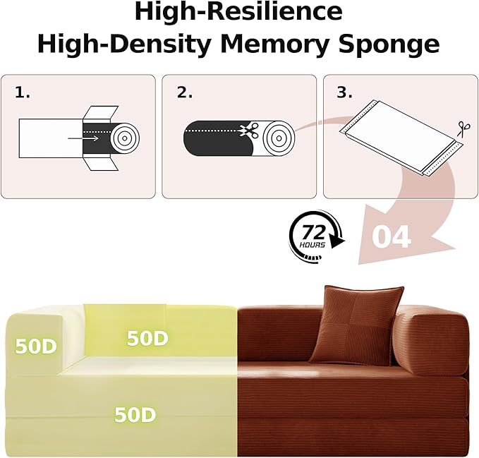 78.8" Convertible Futon Sofa Bed,Corduroy Futon Couch with Storage Pocket,Folding Pull Out Sofa,No Assembly Boneless Couch for Living Room,Orange