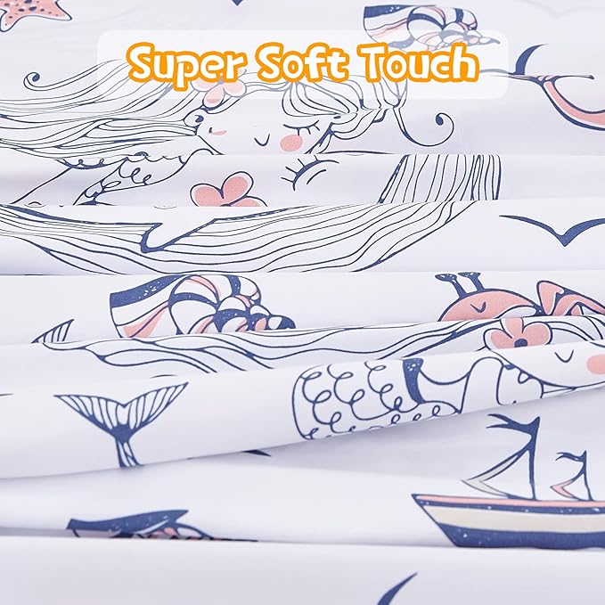 JSD Mermaid Girls Sheet Set Twin Size, 3 Piece Ocean Theme Microfiber Kids Bed Sheets Deep Pocket