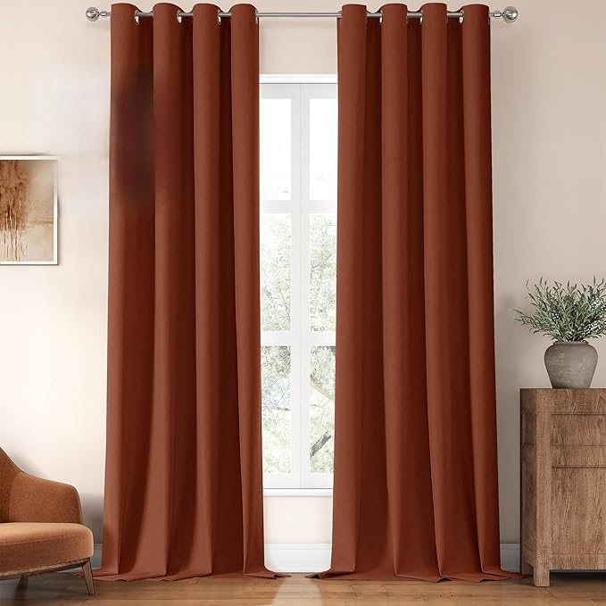 ChrisDowa 100% Blackout Terracotta Solid Curtains 96 Inches Long 2 Panels for Bedroom Living Room,Farmhouse Room Darkening Thermal Insulated Soundproof Grommet Top Window Treatment Drapes,52x96