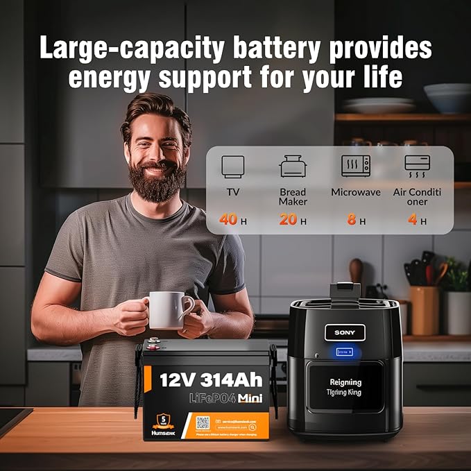 12V 314Ah (300Ah) LiFePO4 Lithium Mini Battery, Max. 4019Wh Energy, 15000+ Deep Cycles, 100A BMS Lithium Iron Phosphate Rechargeable Battery Great for RV, Marine and Off Grid Applications
