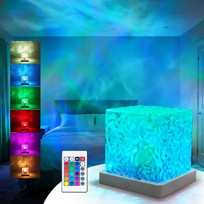 Ocean Wave Projector Light, 16 Colors Galaxy Projector Night Light Water Ripple Lamp Ambient Lighting with Remote Control, Mood Lights for Bedroom Shower Office Bar Game Room Kids Christmas Gifts